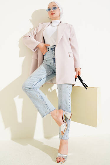 Çizgili Astarlı Blazer Ceket Taş - Ceket