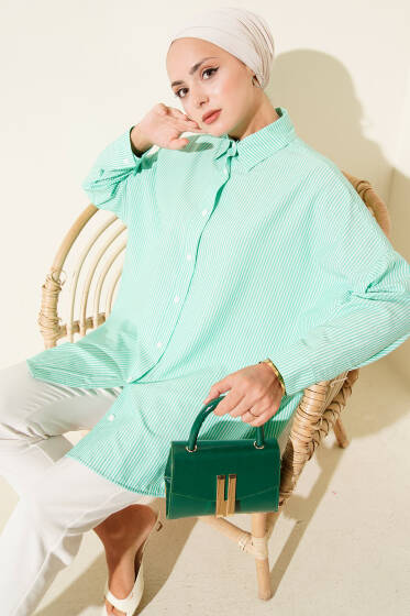 Çizgili Basic Oversize Gömlek Benetton - Gömlek