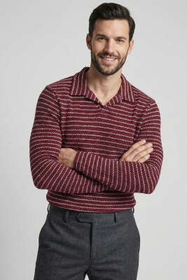 Çizgili Baskılı Erkek Triko Kazak Bordo - WİPEOUT