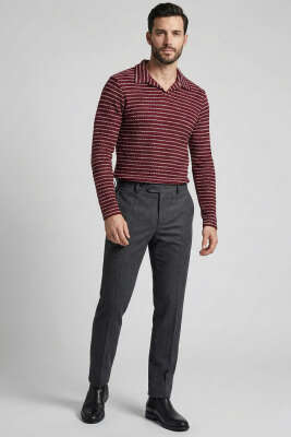 Çizgili Baskılı Erkek Triko Kazak Bordo - Erkek Kazak