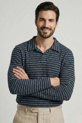 Çizgili Baskılı Erkek Triko Kazak Füme - WİPEOUT