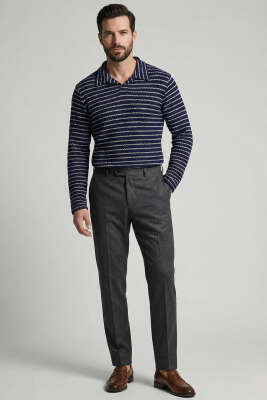 Çizgili Baskılı Erkek Triko Kazak Lacivert - Erkek Kazak