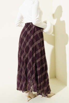 Çizgili Bel Lastikli Şifon Etek Mor - Etek