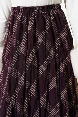 Çizgili Bel Lastikli Şifon Etek Mor - Etek