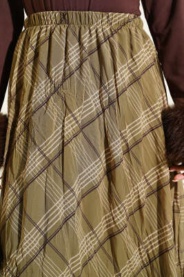 Çizgili Bel Lastikli Şifon Etek Yeşil - Etek