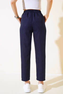 Çizgili Bel Tünelli Pantolon Lacivert - Kadın Giyim Modelleri