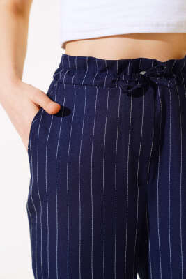 Çizgili Bel Tünelli Pantolon Lacivert - Yılın Fırsatı