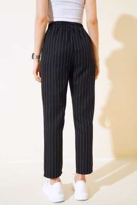 Çizgili Bel Tünelli Pantolon Siyah - Kadın Giyim Modelleri