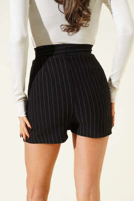 Çizgili Beli Lastikli Şort Etek Siyah - Kadın Giyim Modelleri