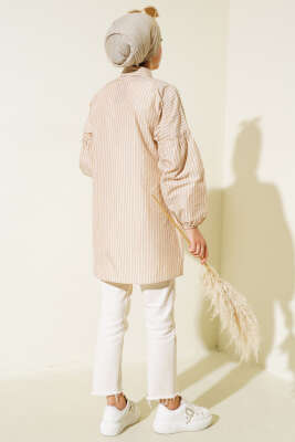 Çizgili Bileği Lastikli Gömlek Latte - Yılın Fırsatı