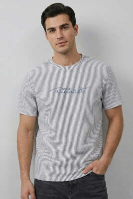 Çizgili Bisiklet Yaka T-shirt Gri - WİPEOUT