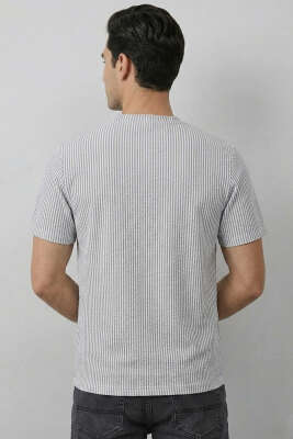 Çizgili Bisiklet Yaka T-shirt Gri - Yılın Fırsatı