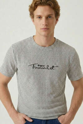Çizgili Bisiklet Yaka T-shirt Haki - WİPEOUT