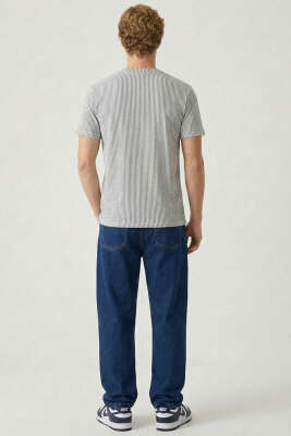 Çizgili Bisiklet Yaka T-shirt Haki - Yılın Fırsatı