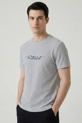 Çizgili Bisiklet Yaka T-shirt Mavi - WİPEOUT