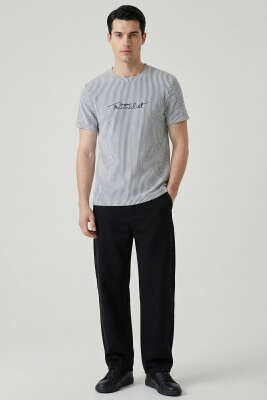 Çizgili Bisiklet Yaka T-shirt Mavi - Yılın Fırsatı