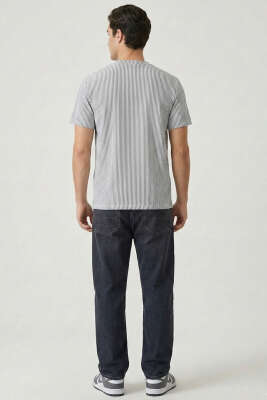 Çizgili Bisiklet Yaka T-shirt Mavi - Yılın Fırsatı