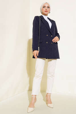 Çizgili Blazer Ceket Lacivert - 500-700 TL Ürünler