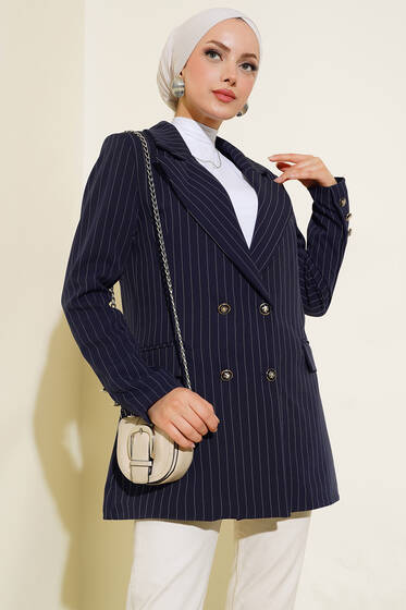 Çizgili Blazer Ceket Lacivert - Ceket