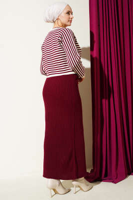 Çizgili Bolerolu Triko İkili Takım Bordo - İkili Takım