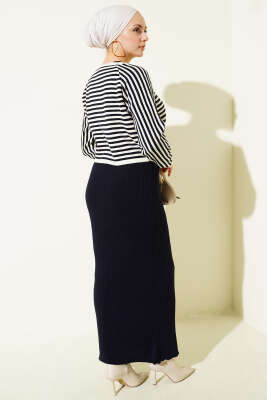 Çizgili Bolerolu Triko İkili Takım Lacivert - İkili Takım