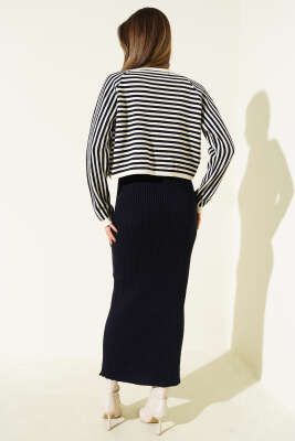 Çizgili Bolerolu Triko İkili Takım Lacivert - Kadın Giyim Modelleri