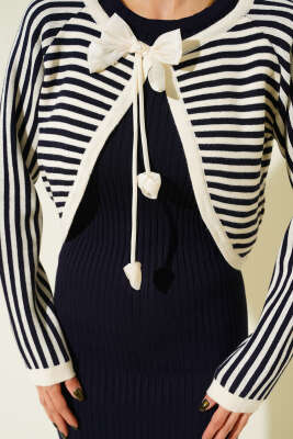 Çizgili Bolerolu Triko İkili Takım Lacivert - Kadın Giyim Modelleri