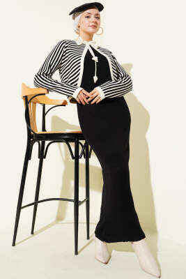 Çizgili Bolerolu Triko İkili Takım Siyah - FİXAY