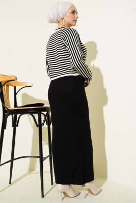 Çizgili Bolerolu Triko İkili Takım Siyah - İkili Takım