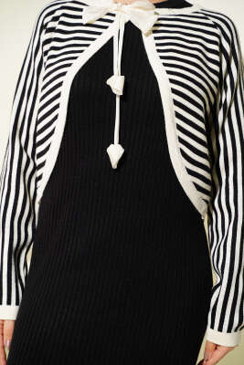 Çizgili Bolerolu Triko İkili Takım Siyah - İkili Takım