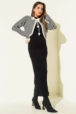 Çizgili Bolerolu Triko İkili Takım Siyah - FİXAY