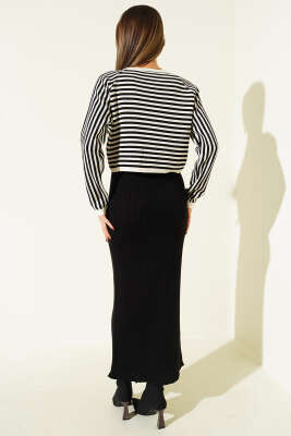 Çizgili Bolerolu Triko İkili Takım Siyah - Kadın Giyim Modelleri