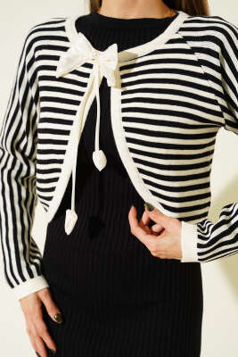 Çizgili Bolerolu Triko İkili Takım Siyah - Kadın Giyim Modelleri