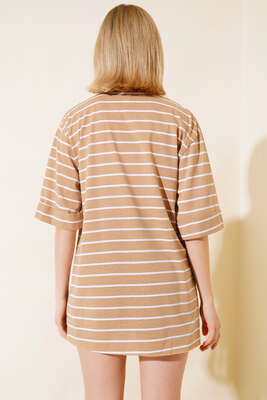 Çizgili Camel Tshirt - Kadın Giyim Modelleri