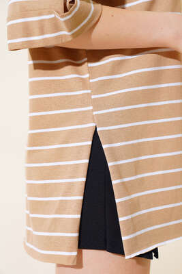 Çizgili Camel Tshirt - Kadın Giyim Modelleri