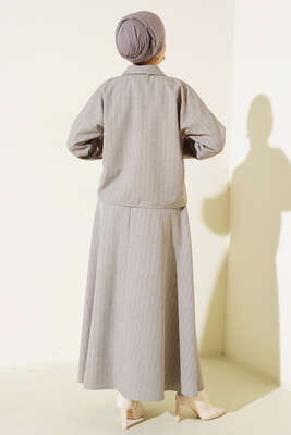 Çizgili Cepli Etekli Takım Gri - İKİLİ TAKIM