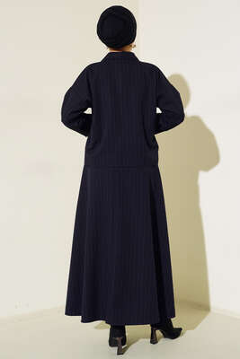 Çizgili Cepli Etekli Takım Lacivert - İKİLİ TAKIM