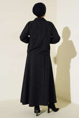 Çizgili Cepli Etekli Takım Siyah - İKİLİ TAKIM