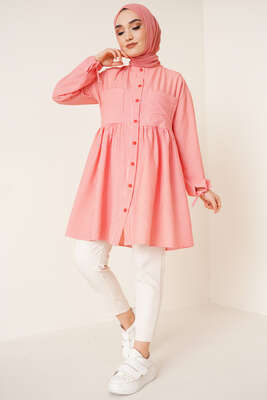 Çizgili Çift Cepli Gofre Gömlek Alizarin - Gömlek