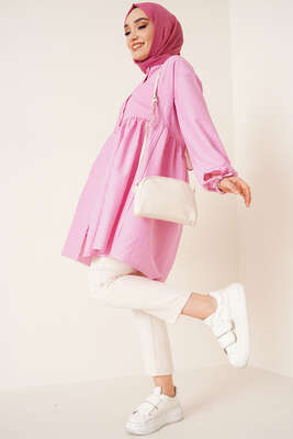 Çizgili Çift Cepli Gofre Gömlek Fuşya - Gömlek