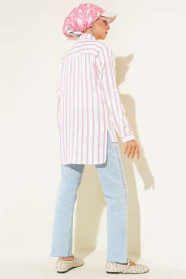  Çizgili Çift Cepli Gömlek Pembe - 300-500 TL Ürünler