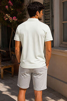 Çizgili Çıtçıtlı Polo Yaka Erkek T-shirt Su Yeşili - Erkek T-shirt