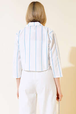 Çizgili Crop Gömlek Mavi - Kadın Giyim Modelleri