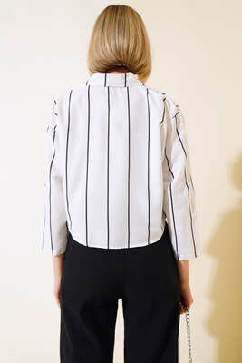 Çizgili Crop Gömlek Siyah - Kadın Giyim Modelleri