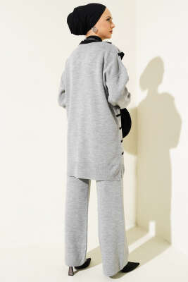 Çizgili Denizci Yaka Triko İkili Takım Gri - İkili Takım