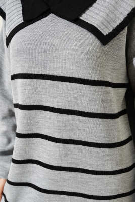 Çizgili Denizci Yaka Triko İkili Takım Gri - İkili Takım