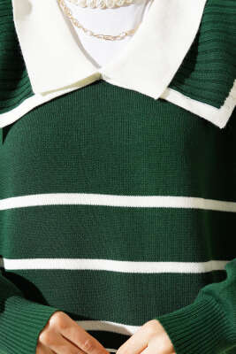 Çizgili Denizci Yaka Triko İkili Takım Nefti - İkili Takım