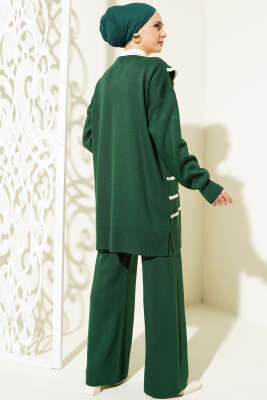 Çizgili Denizci Yaka Triko İkili Takım Nefti - Triko İkili Takım