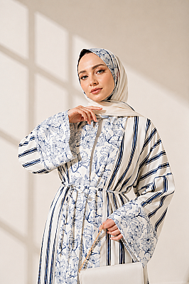 Çizgili Desenli Şal Detaylı Kimono Siyah - Tek Kalanlar