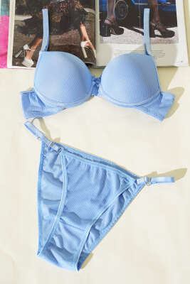 Çizgili Destekli Sütyen Takımı Bebe Mavi - ECEM YILDIZ